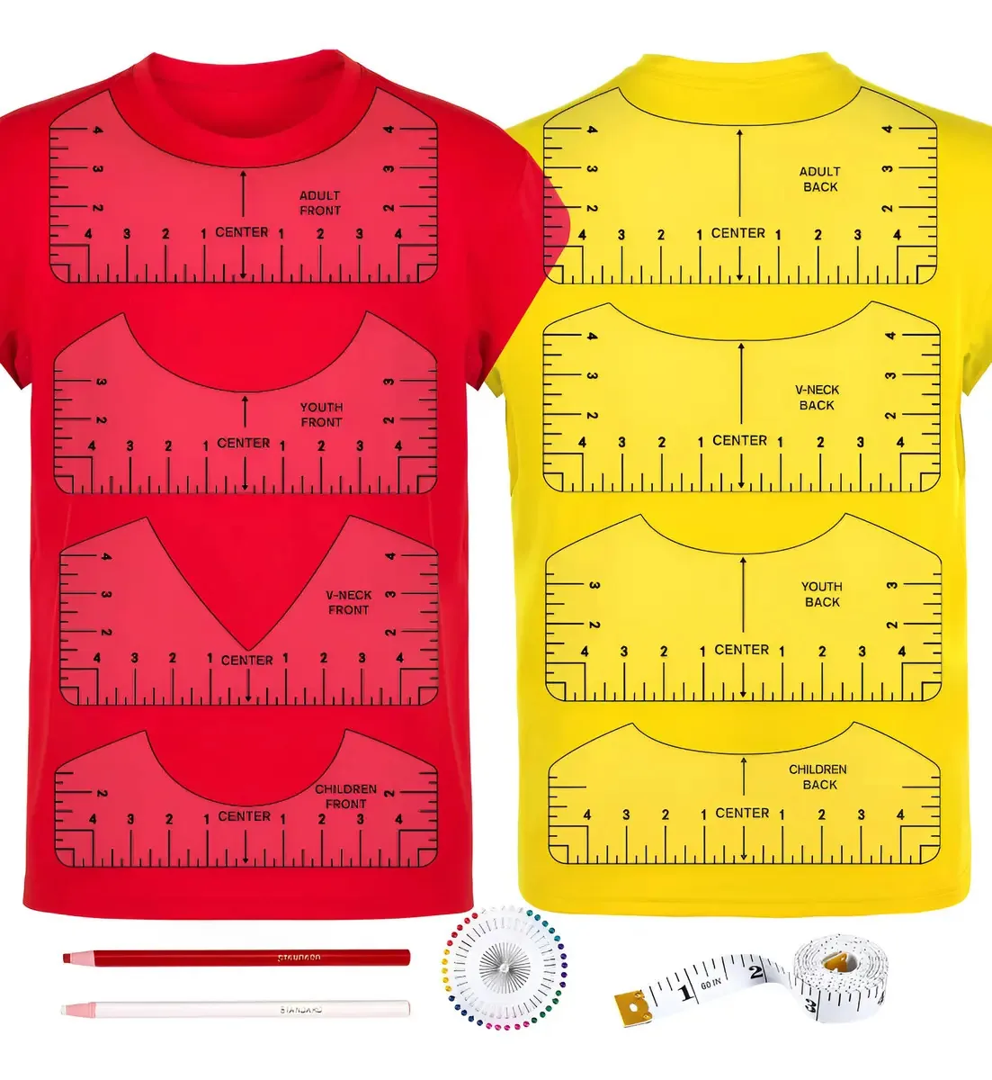 Régua de Alinhamento para Camiseta Mecolour 8 Peças PVC Branco