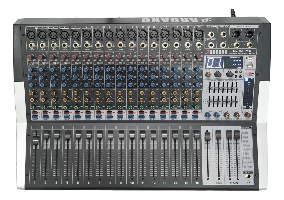 Mesa De Som Amplificada Arcano Ultra-p16 Eq Efeito Usb 2000w