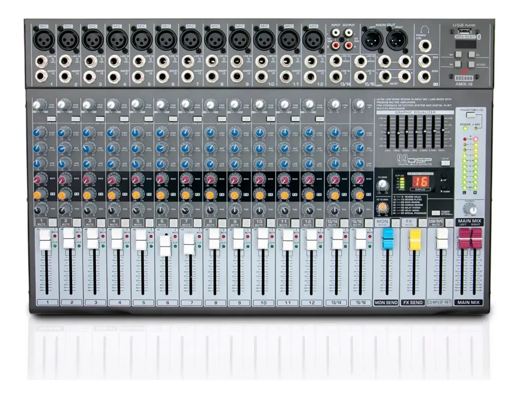 Mesa De Som 16 Canais Arcano Amix-16 S/ Gravação Pendrive/pc