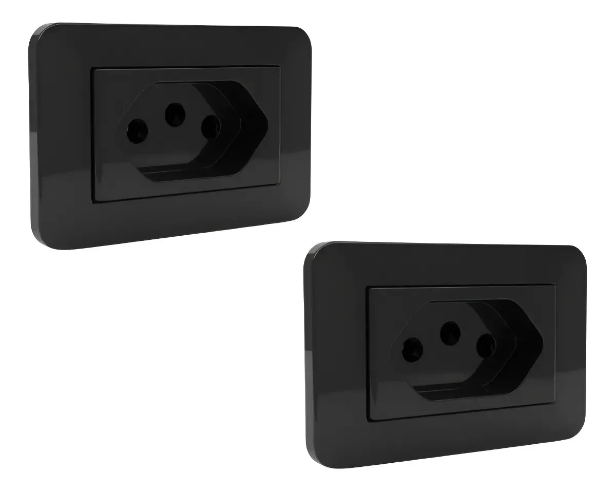 Kit de Tomada para Móveis Lumitek 10A com 2 Tomadas e Placa Abnt Preto