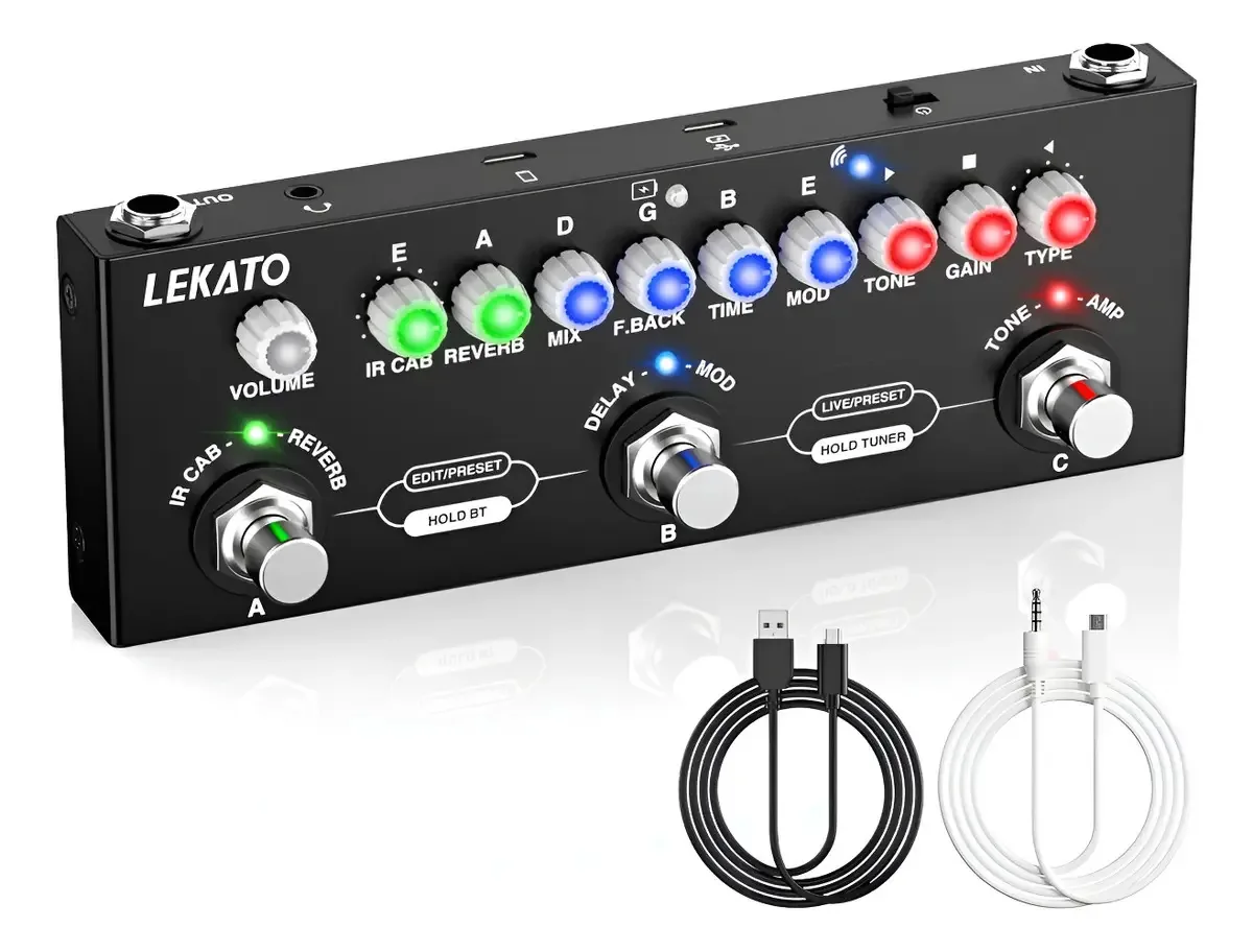 Pedal de Efeitos Lekato Multi-Efeitos Guitarra Preto Bateria/AC