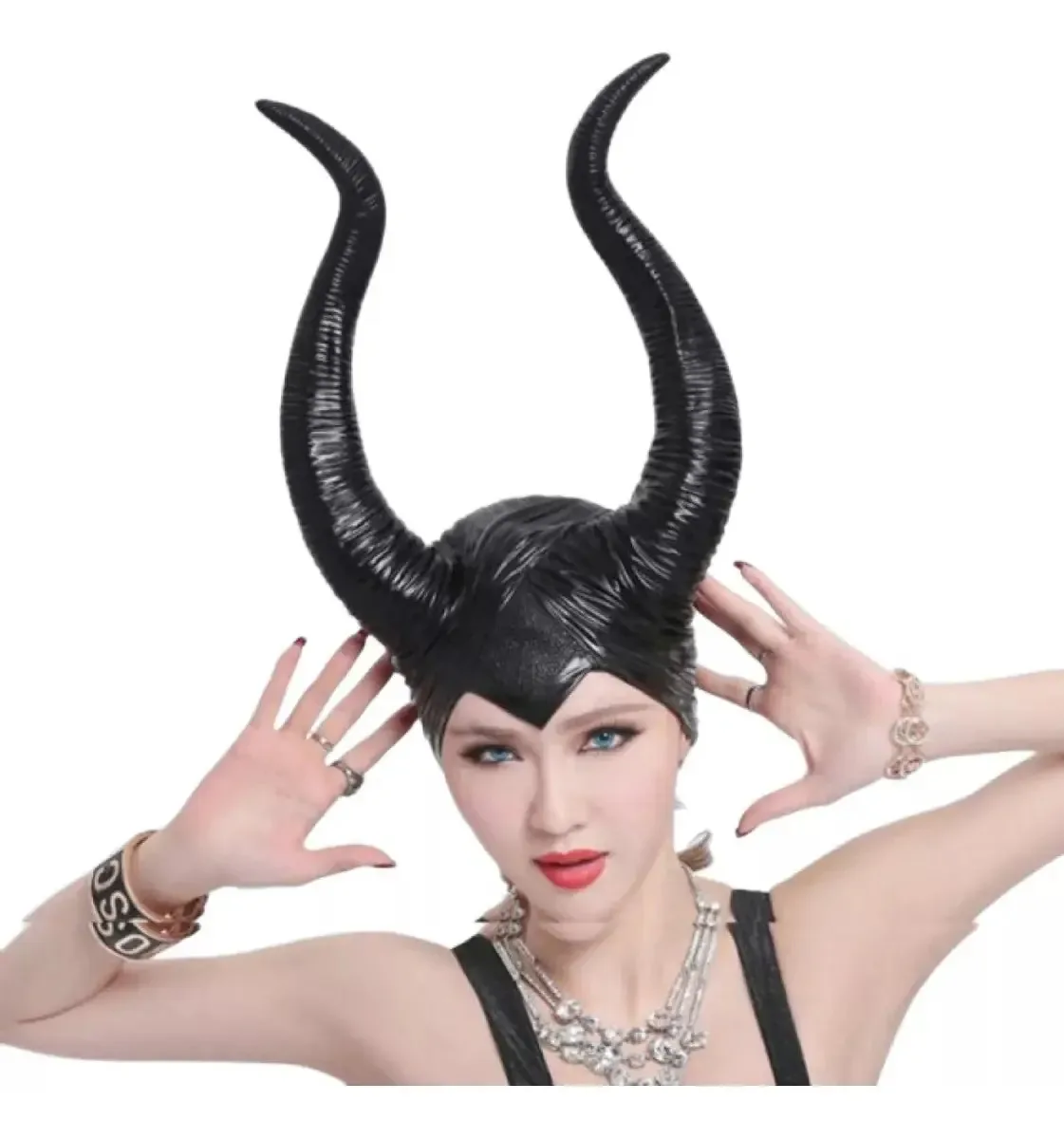 Máscara Chifre Halloween Malévola Cosplay Adulto Fantasia Cor Preto