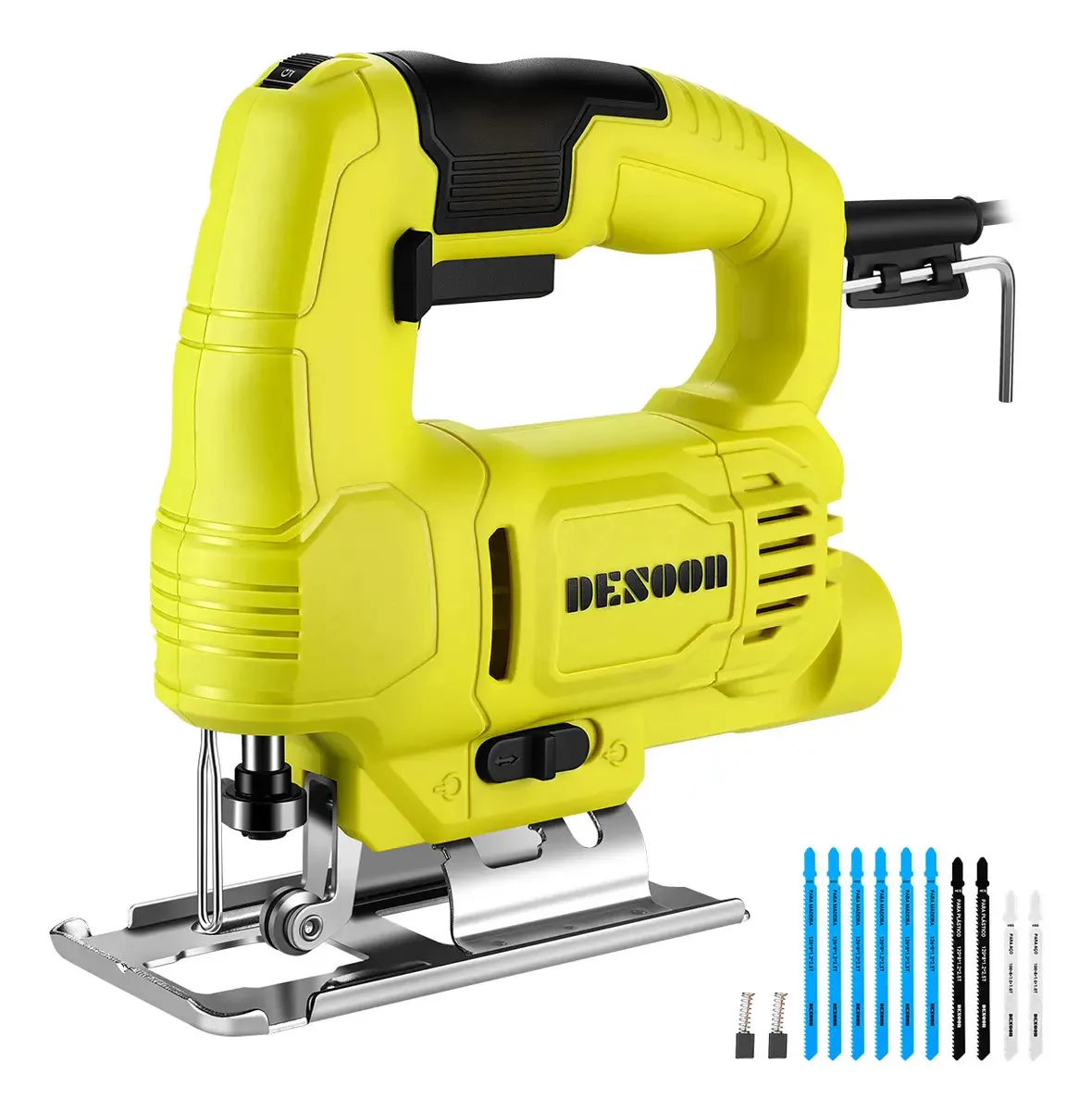 Serra Tico Tico 550w Potência Real 220v 6 Velocidades Variáveis 3000rpm Ângulo De Inclinação 45° Função Soprador Com 10 Lâminas Serra Corte De Madeira Metal E Plástico Desoon