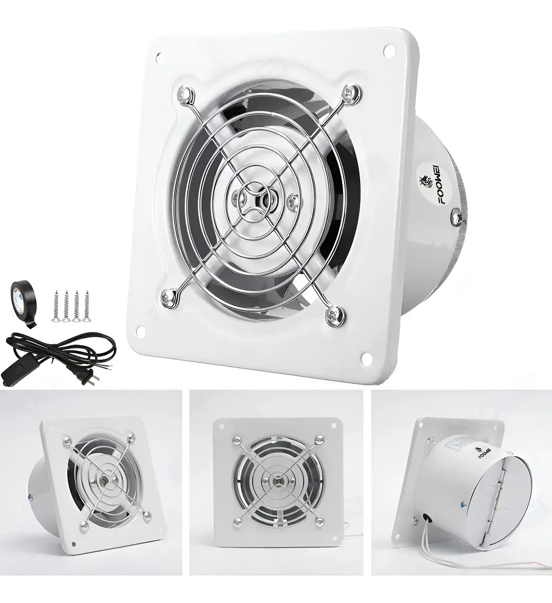 Ventilador de cozinha industrial Foowei Ventilador de exaustão de aço inoxidável branco/ventilador de exaustão para fogão industrial/extrator axial para montagem industrial na parede