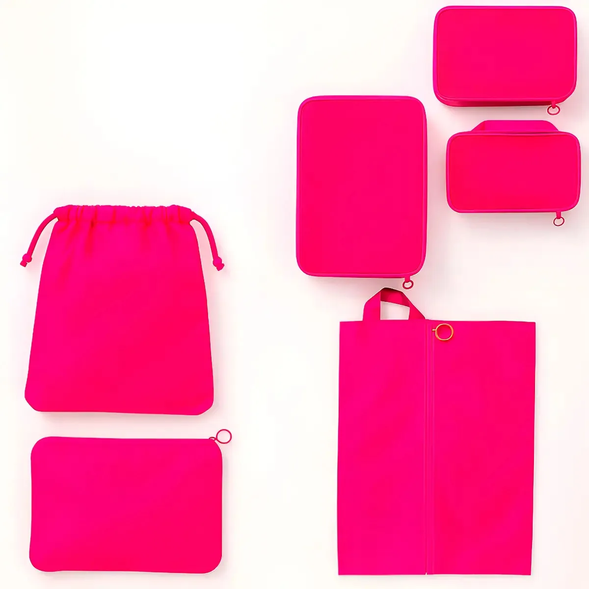 Kit Organizador de Bagagem Rosa S-FORTE para Roupas e Acessórios com 6 Peças