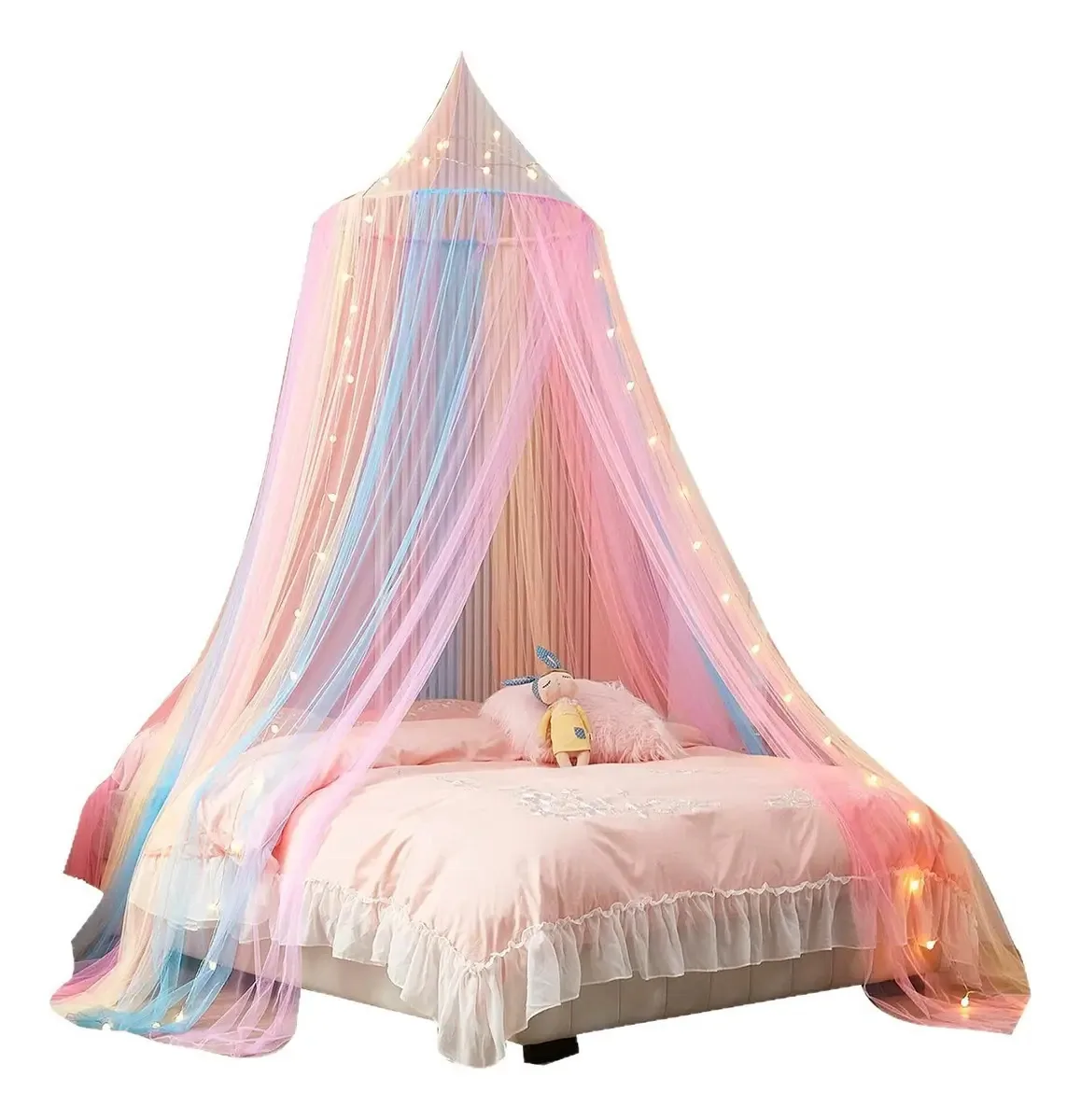 Dossel Arco-íris Infantil Para Cama De Menina Com Luzes