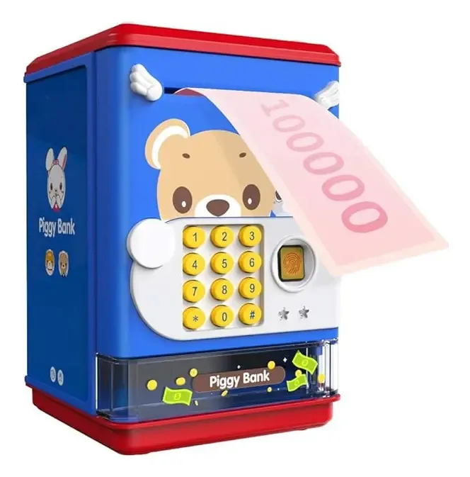 Cofre Eletrônico Infantil Azul com Senha e Janela Transparente