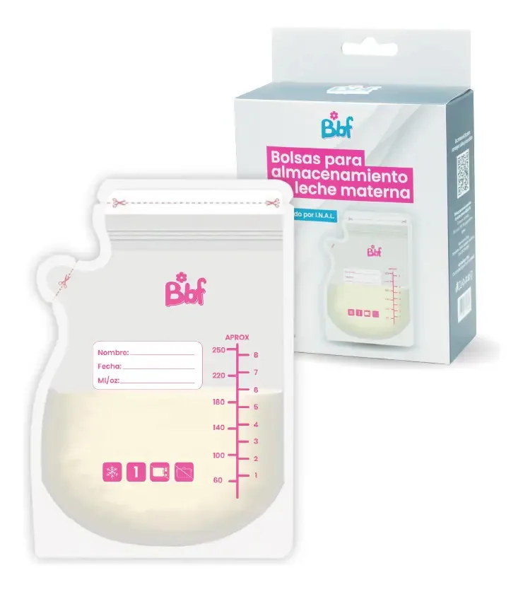 Sacos de armazenamento de leite materno X30, base vertical selada de segurança dupla, bocal de despejo pré-esterilizado, congelar e conservar as propriedades nutricionais, aprovadas pela Anmat