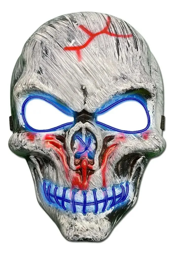 Máscara Caveira Com Led Azul E Controle Festa Terror