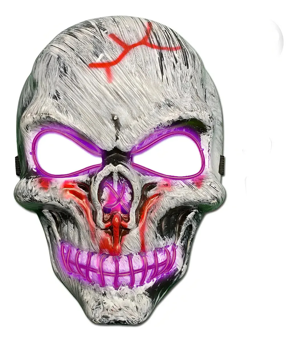 Máscara Caveira Com Led Roxo E Controle Festa Terror