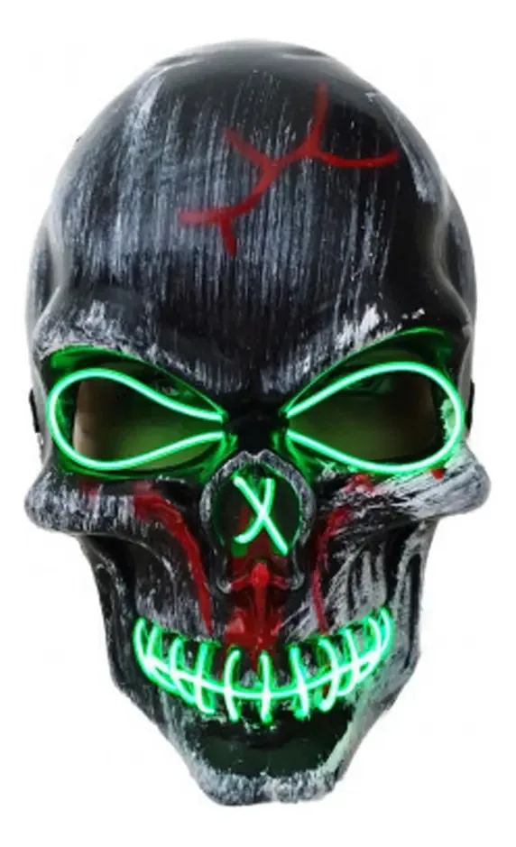 Máscara Caveira Com Led Verde E Controle Festa Terror