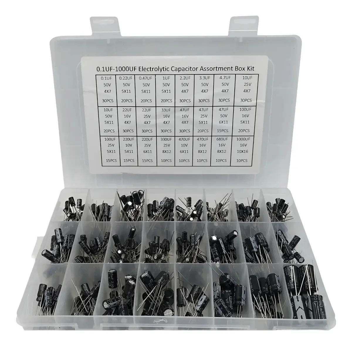 Defina 500 capacitores eletrolíticos de 0,1uf para 1000uf