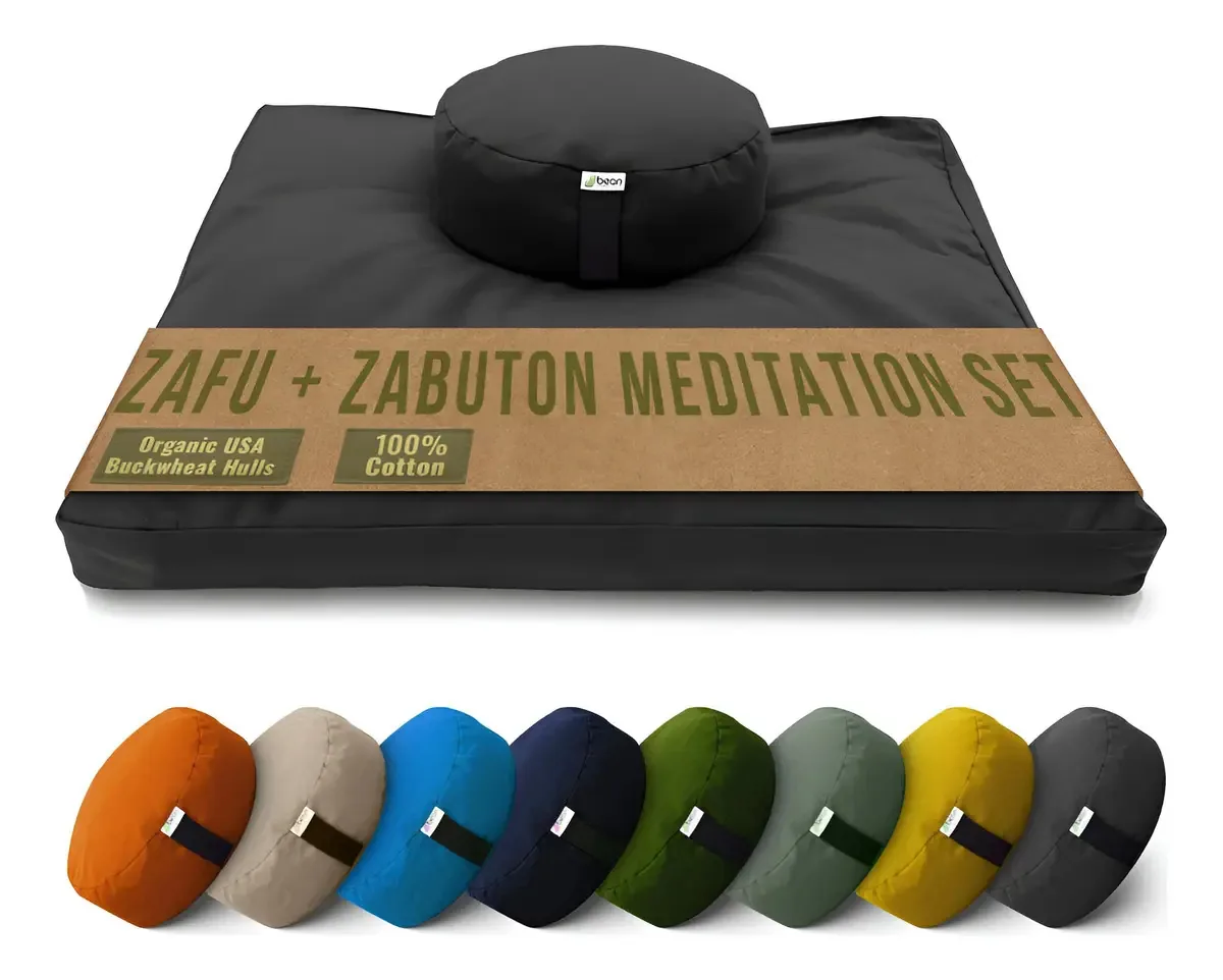 Bean Products — Conjunto de almofadas de meditação, Zafu Y, cor preta — tela de algodão de 10 onças