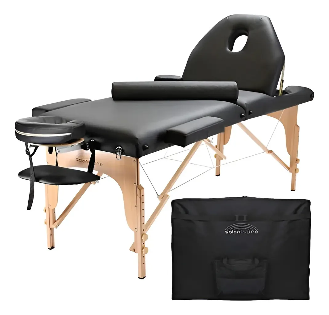 Mesa de massagem dobrável profissional com encosto - preta