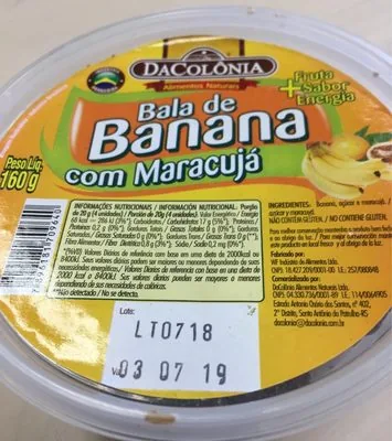 Bala De Banana Com Maracujá Dacolônia Pote 160g