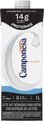 Leite Uht Desnatado Zero Lactose Camponesa Proteína Caixa Com Tampa 1l