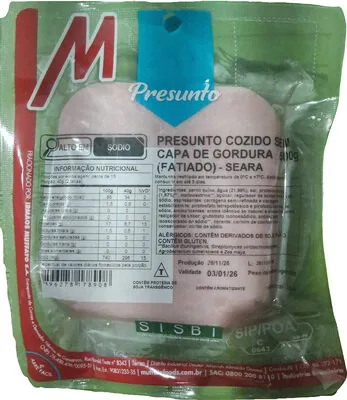 Presunto cozido sem capa de gordura fatiado