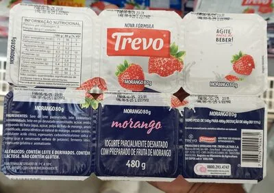 Iogurte Parcialmente Desnatado Morango Trevo Bandeja 480g 6 Unidades