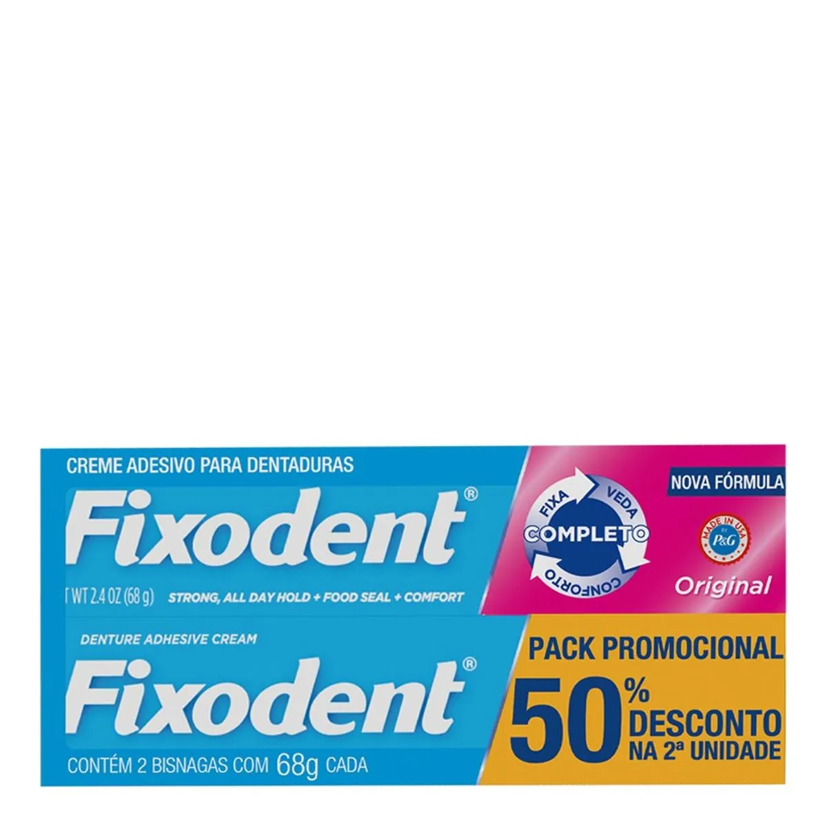 Kit Creme Fixador de Dentadura Fixodent Original 68g 2 Unidades