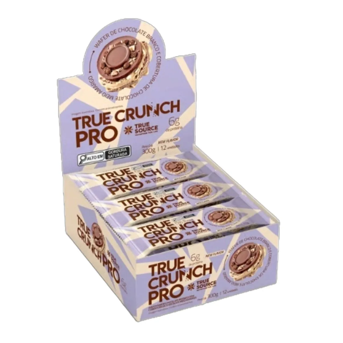 Wafer Proteico True Crunch Pro Chocolate Meio Amargo 25g True Source 12 Unidades