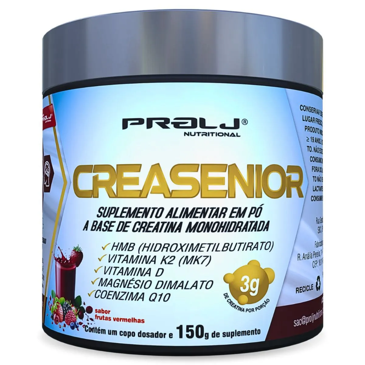 CREASENIOR CREATINA MONOHIDRATADA 150g SABOR FRUTAS VERMELHAS