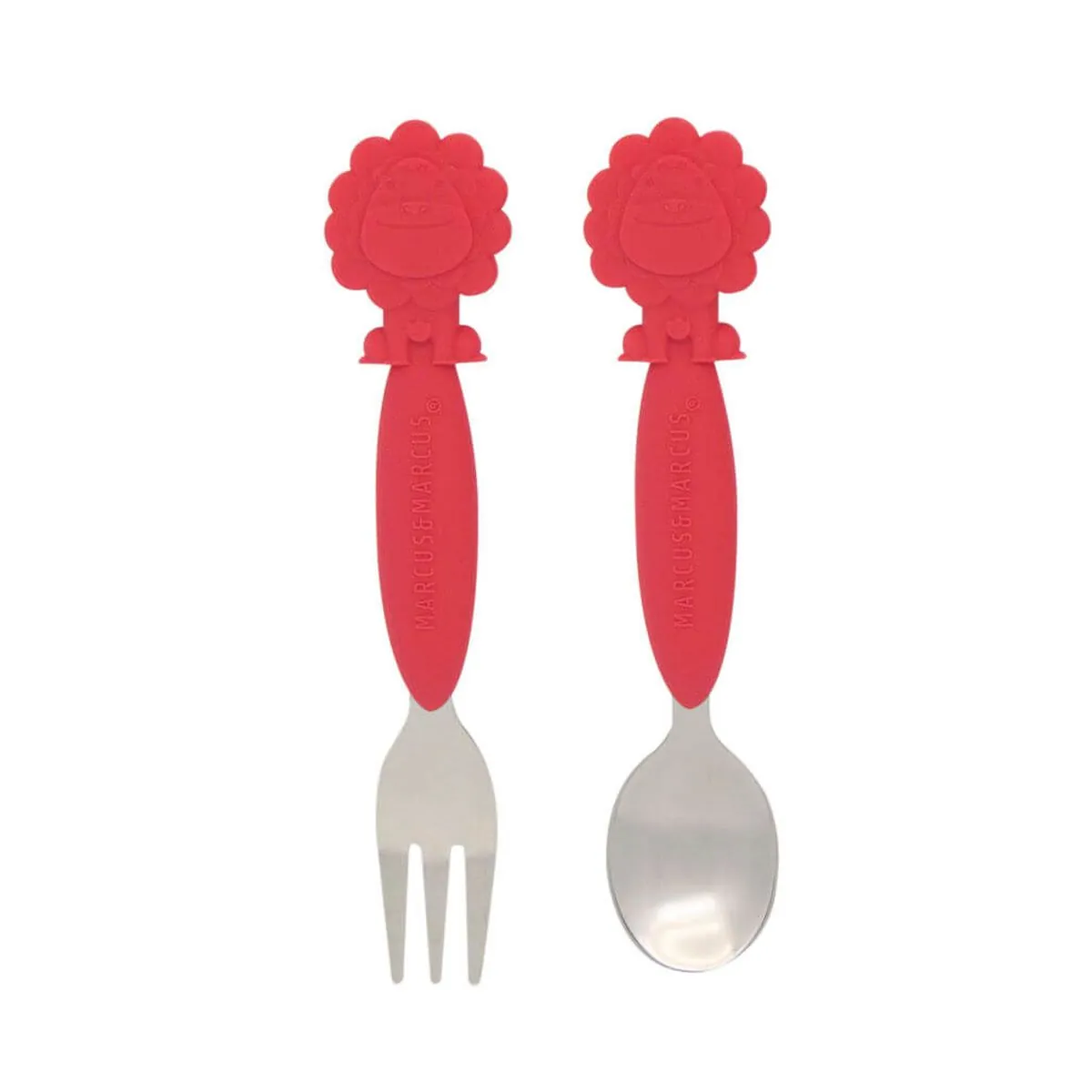Jogo De Colher E Garfo Com Inox Leão Marcus Marcus (Em Silicone E Inox) - Marcus & Marcus