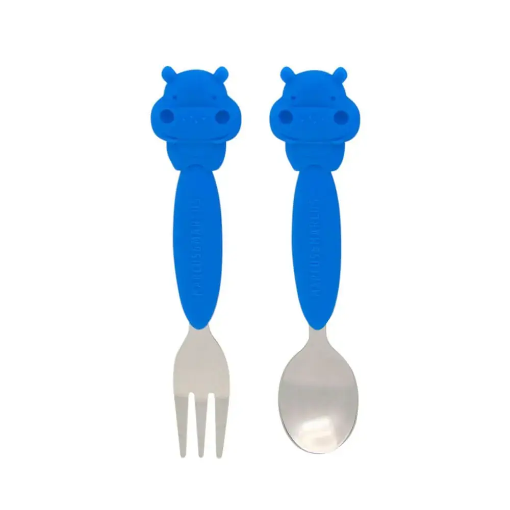 Jogo De Colher E Garfo Com Inox Hipopótamo Lucas (Em Silicone E Inox) - Marcus & Marcus