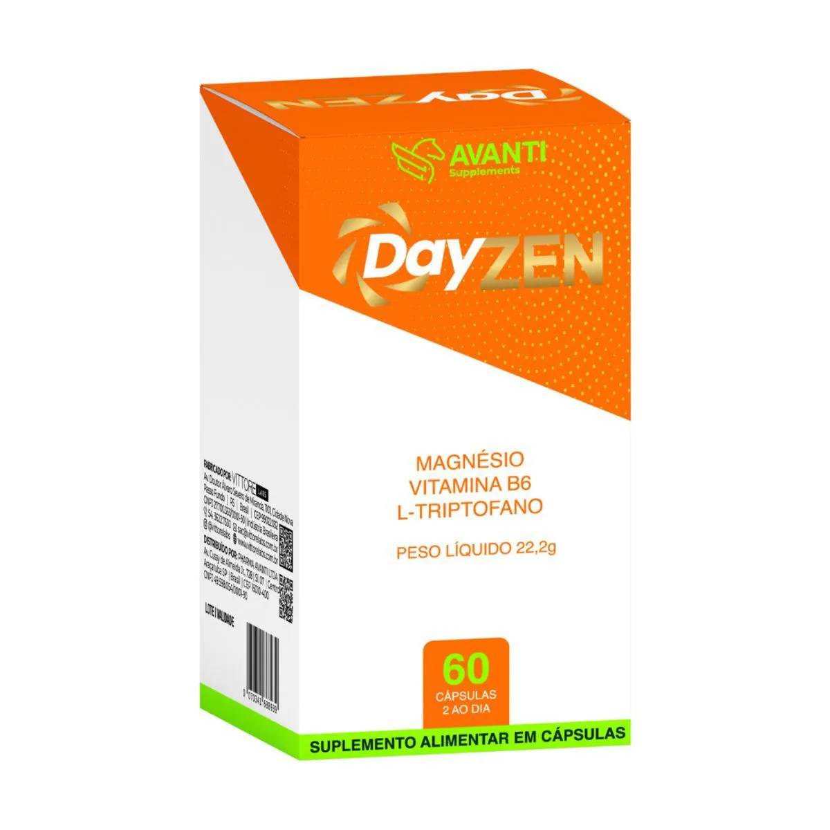 DayZen Calmante - Ltriptofano 25mg + Magnésio 65mg + Vitamina B6 1,3mg 60 Cápsulas - Avanti Suppleme