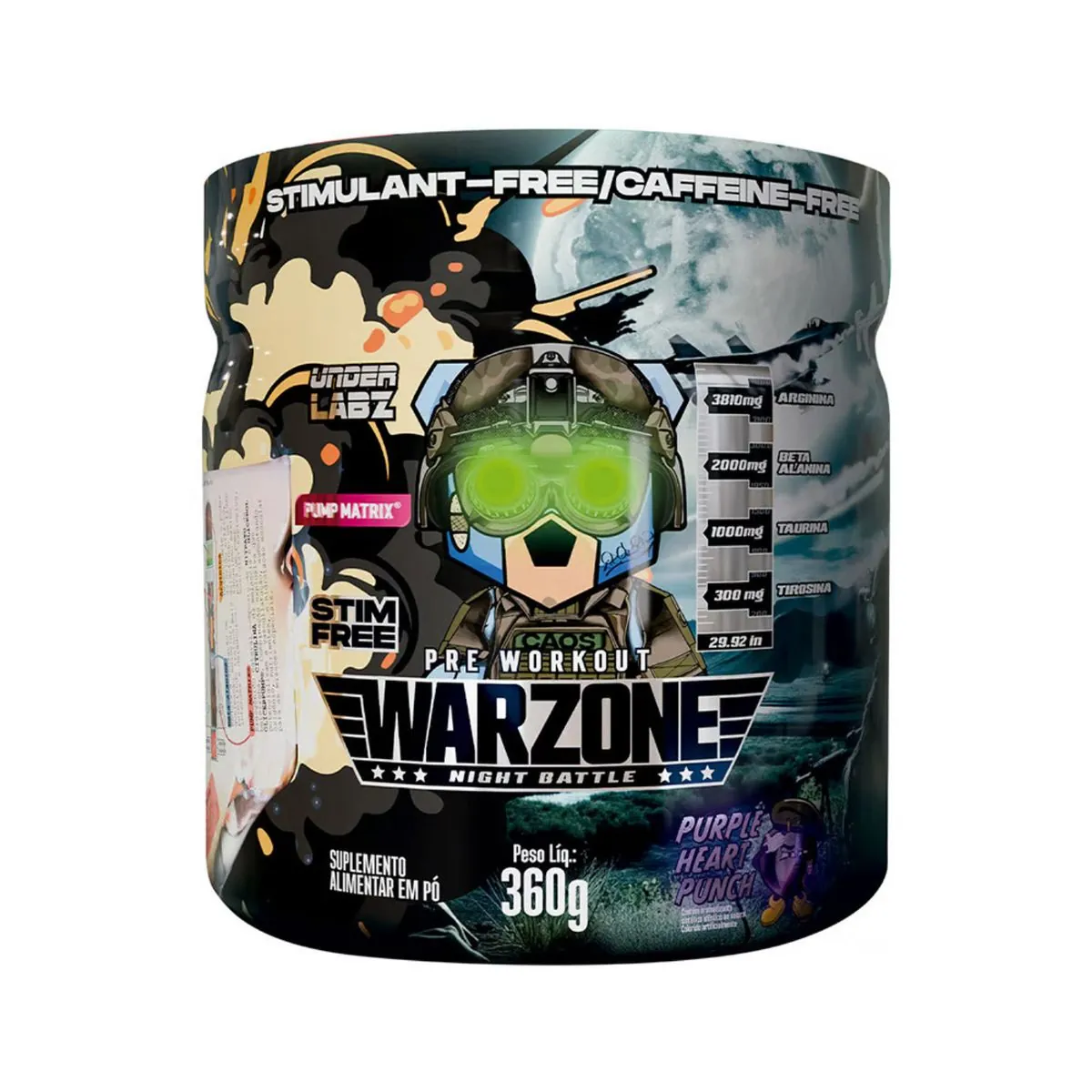 Pré-Treino Warzone Night Battle Free Stim 360g Purple Heart Punch Under Labz