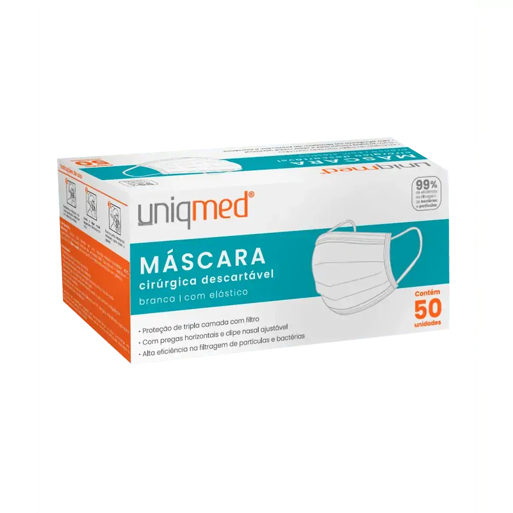 Máscara Cirúrgica Descartável Tripla Proteção - 50un - Uniqmed - Máscara Cirúrgica Descartável Tripl