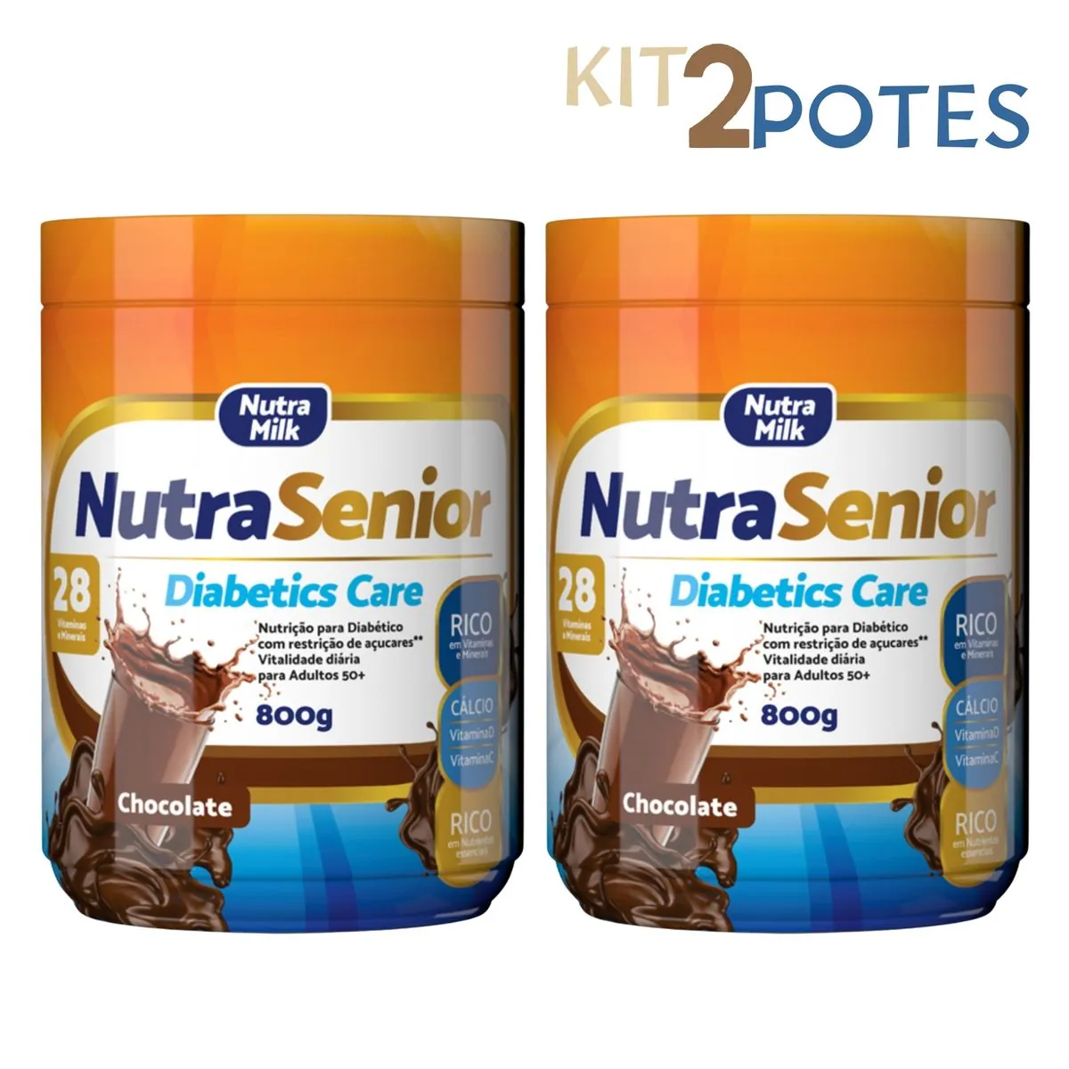 Kit 2 Nutra Senior 50+ Diabetics Care 800g Complemento Alimentar ZERO AÇÚCAR Chocolate