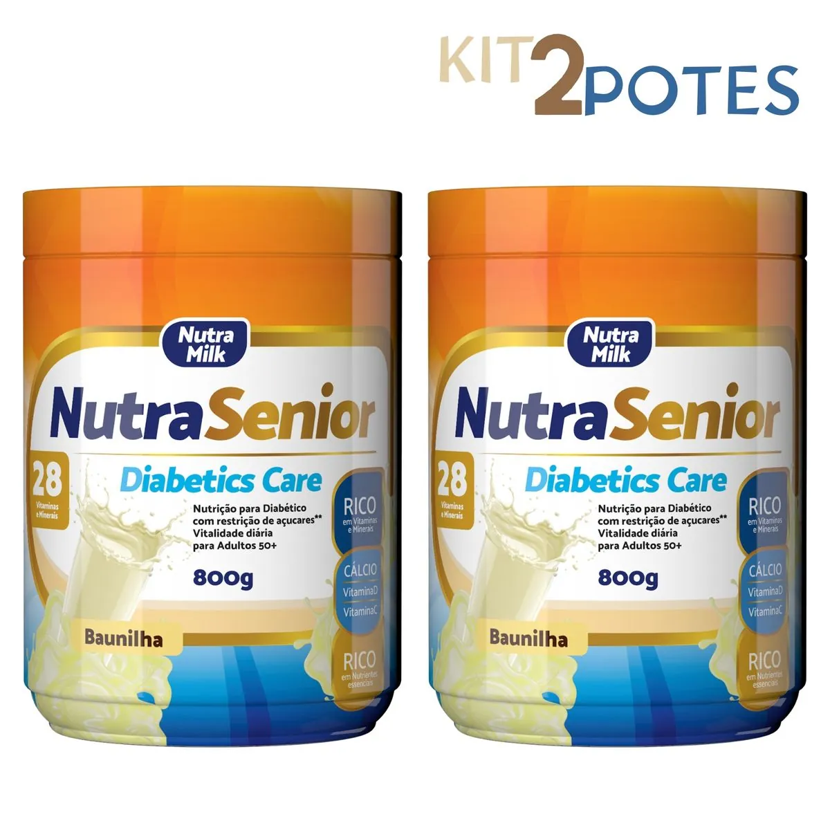 Kit 2 Nutra Senior 50+ Diabetics Care 800g Complemento Alimentar ZERO AÇÚCAR Baunilha