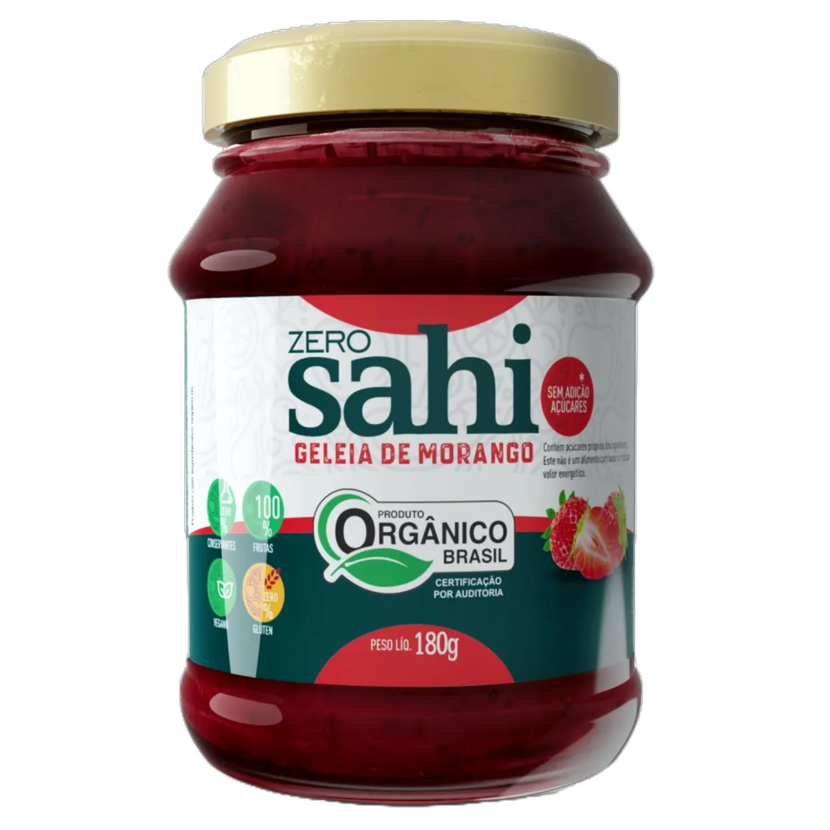 Geleia de Morango Orgânica Zero Açúcar Sahi 180g