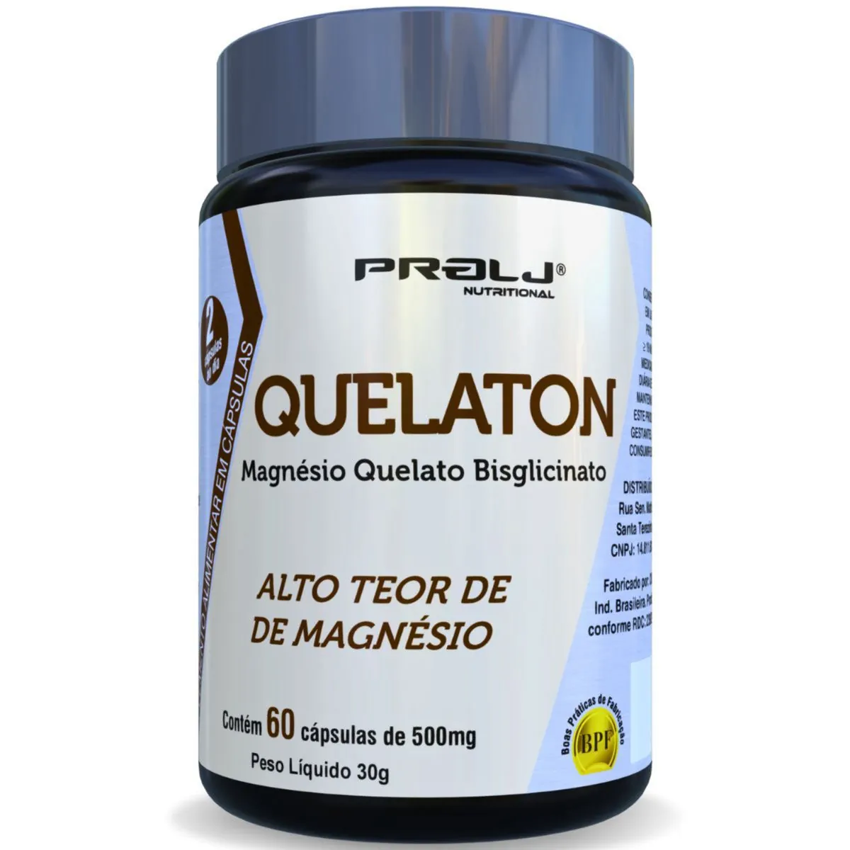 Quelaton Magnésio Quelato Bisglicinato 1000mg na porção 60 cápsulas Prolj Nutritional - QUELATON MAG