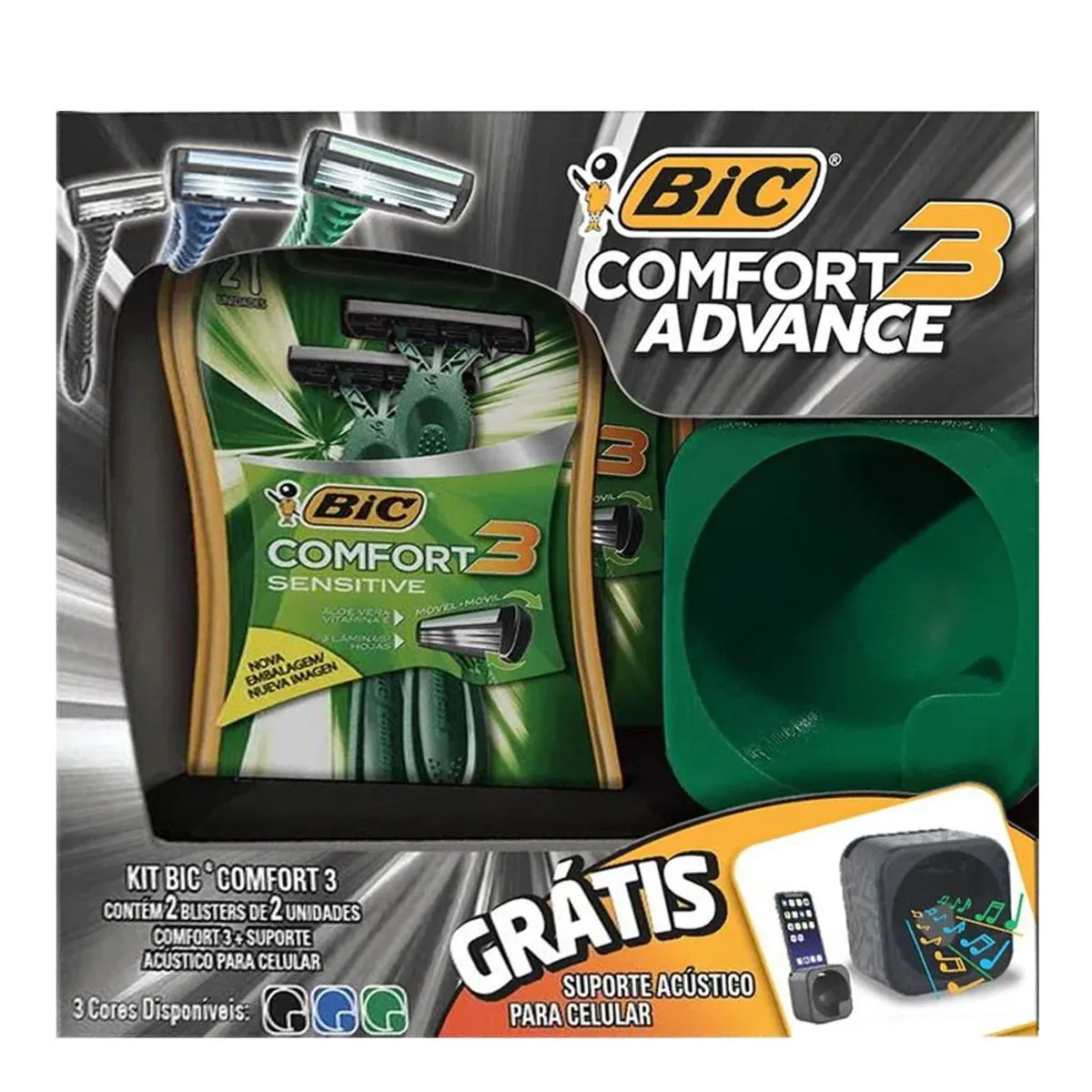 Kit Bic Comfort 3 Advance 4 Unidades + Brinde Amplificador De Som