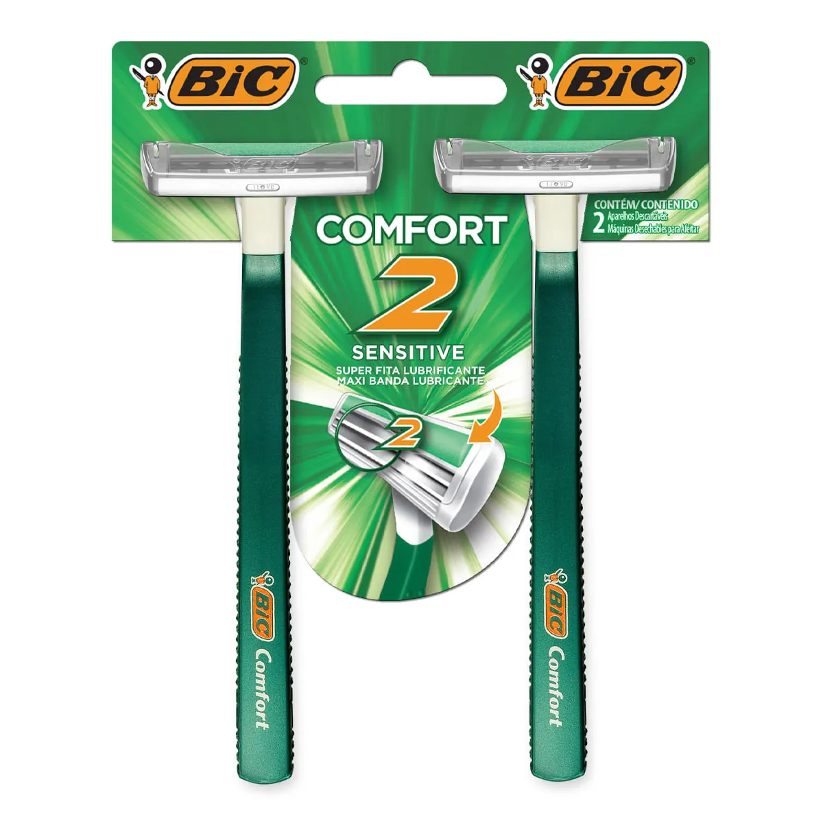 Barbeador Bic Comfort 2 Pele Sensível Verde 2 Unidades