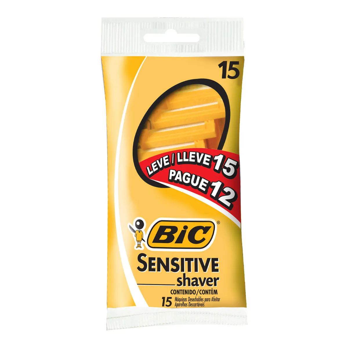 Barbeador Bic Sensitive Shaver Amarelo 15 Unidades