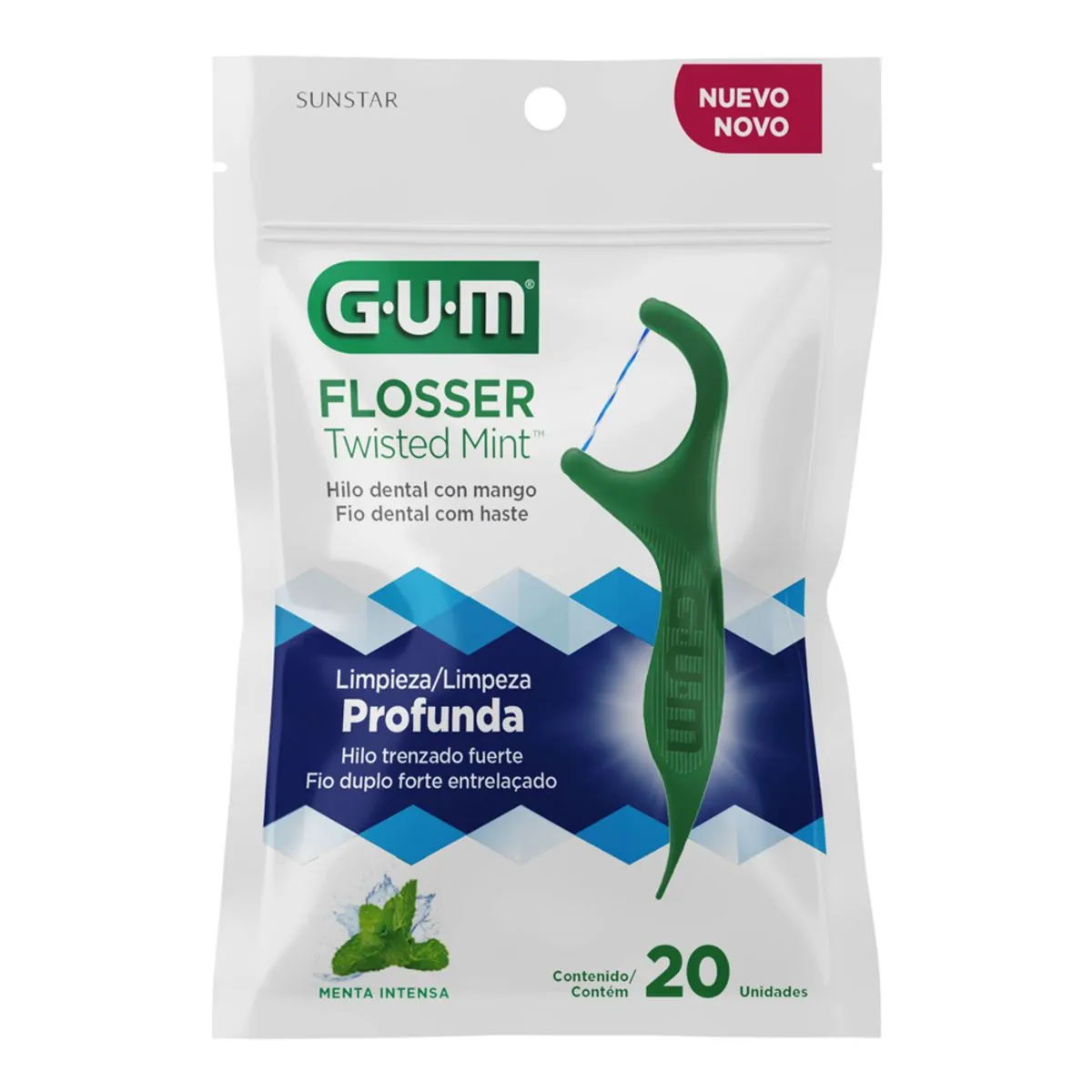 Fio Dental com Haste Gum Flosser Twisted Menta 20 Unidades