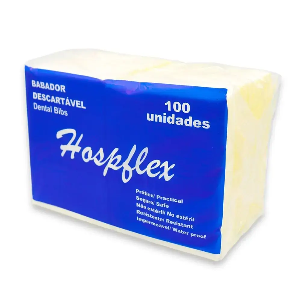 Babador Descartável 33cm X 47cm com 100 unidades - Hospflex - Babador Descartável 33cm X 47cm com 10