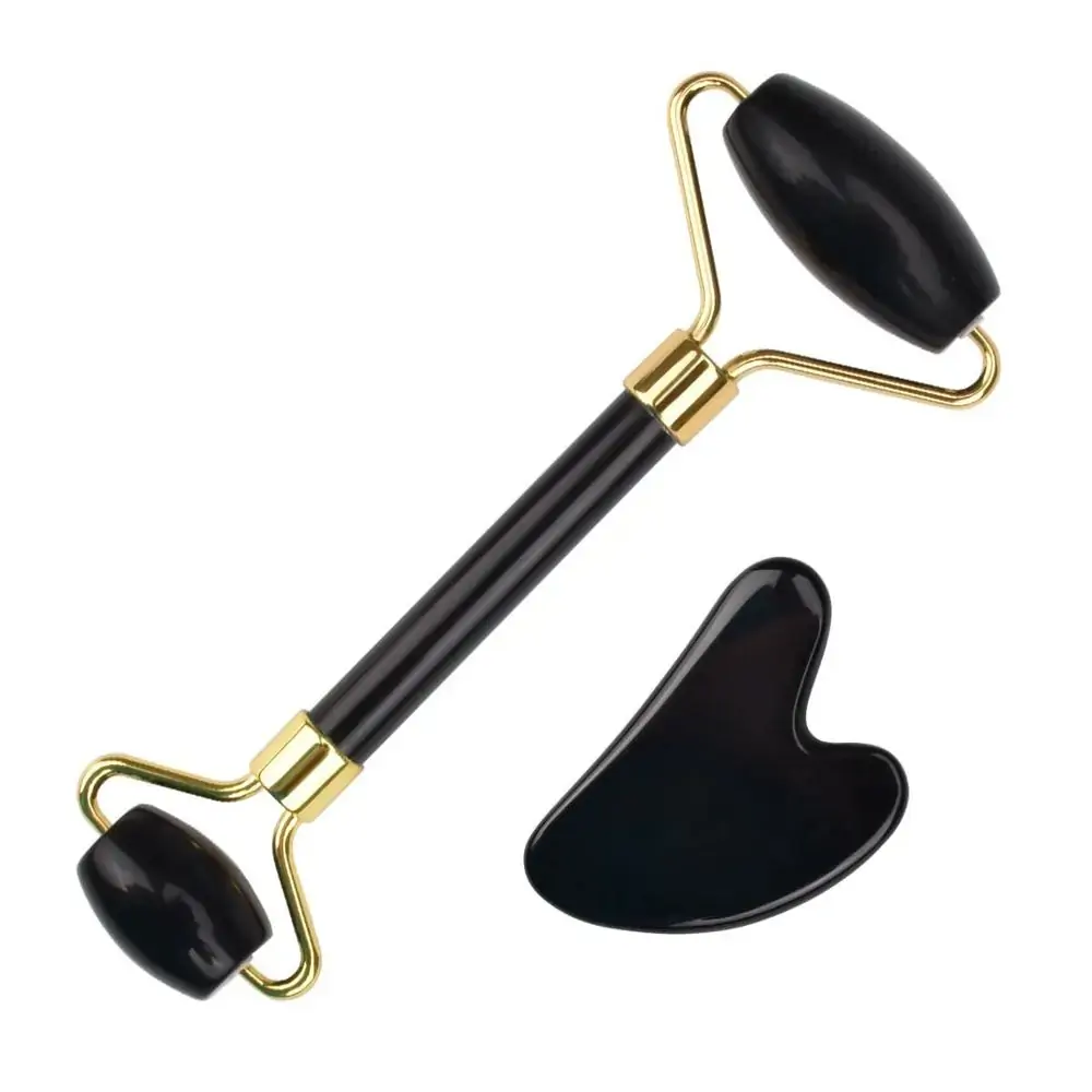 Rolo Massageador de Obsidiana Negra + Guasha Coração - Smart GR