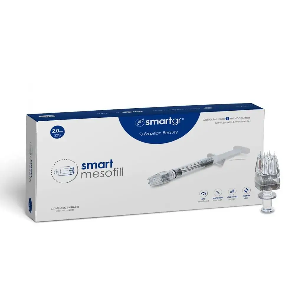 Smart Mesofill 2,00mm - Cartucho com 5 microagulhas 32G - Caixa com 20un - Smart GR