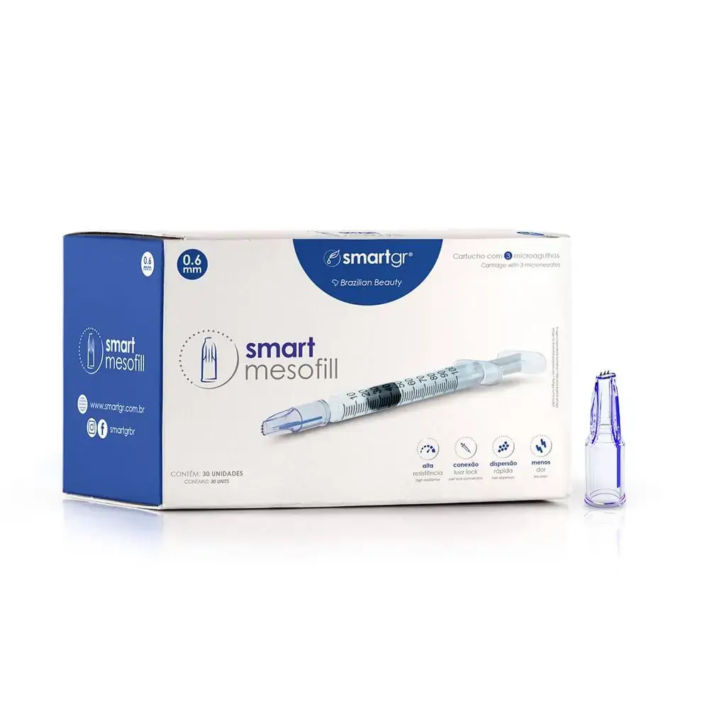 Smart Mesofill 0,6mm - Cartucho com 3 microagulhas - Caixa com 30un - Smart GR