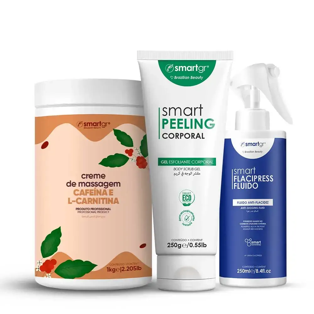 Smart Creme Cafeína e L-Carnitina + Smart Peeling Corporal + Smart Fluido Flacipress - Smart GR
