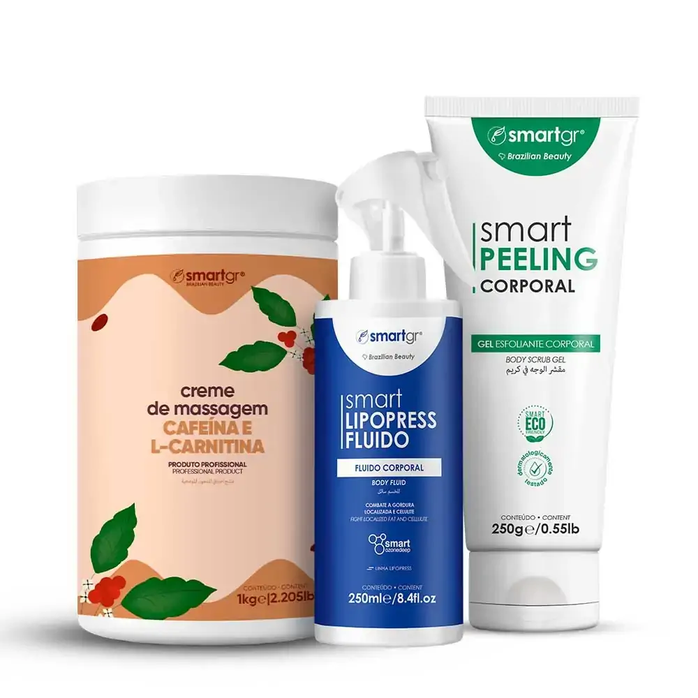 Smart Creme Cafeína e L-Carnitina + Smart Peeling Corporal + Smart Fluido Lipopress -Smart GR