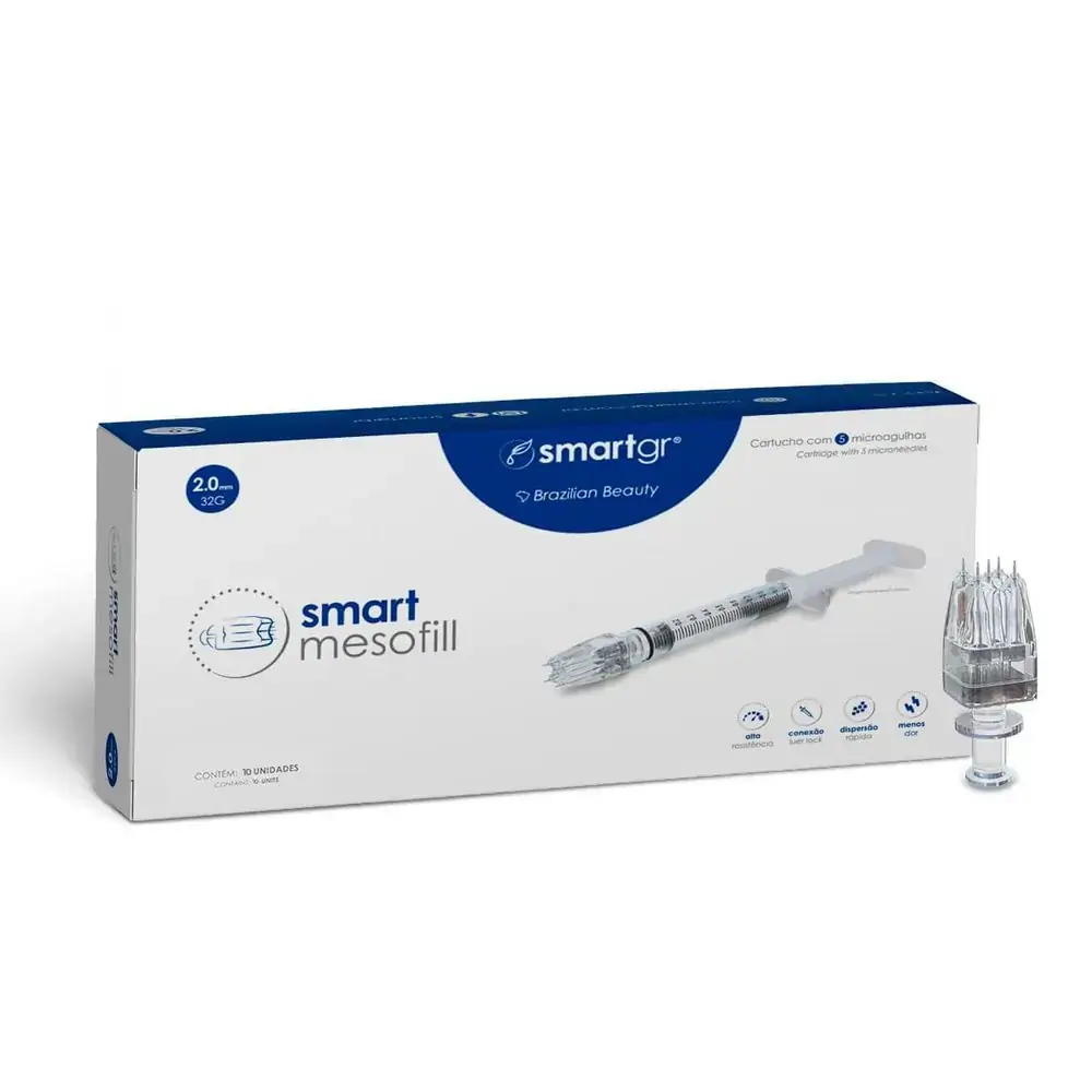 Smart Mesofill 2,00mm - Cartucho com 5 microagulhas 32G - Caixa com 10un - Smart GR