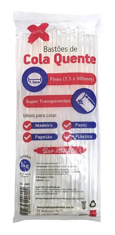 Bastão De Cola Quente Fino 7,5 Mm Pacote Com 85 Unidades