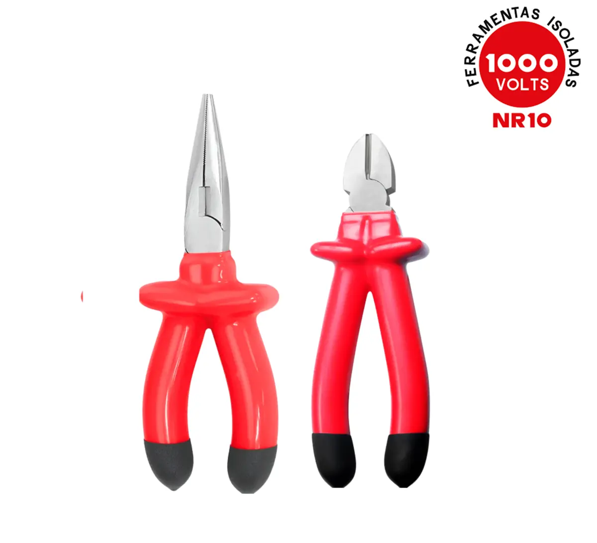 Kit 2 Ferramentas Alicate Bico 1/2 Cana E Corte Diagonal Isolado 1000v