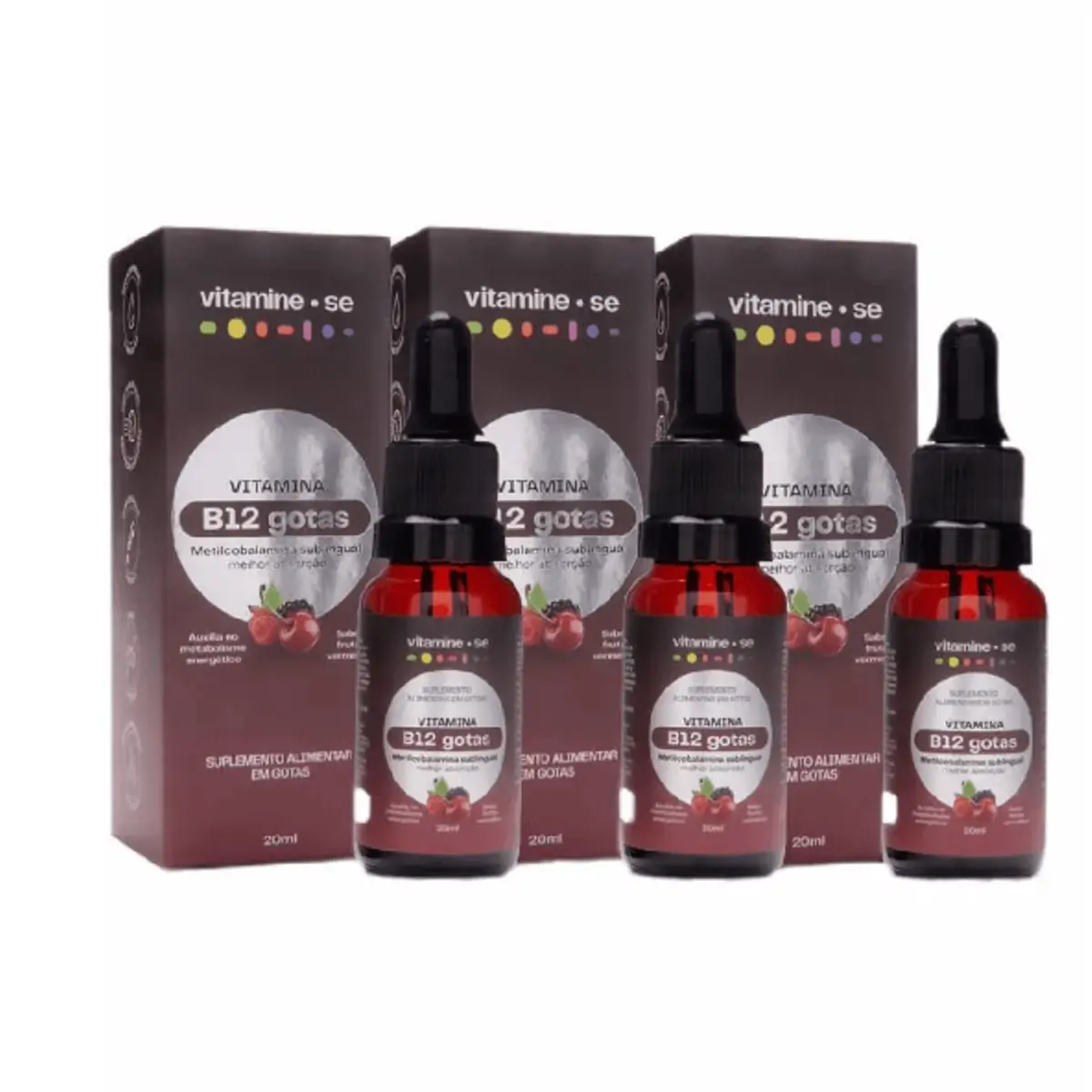 Suplemento Alimentar Trio B12 Gotas Metilcobalamina Vitamine-se - 3 Unidades De 20ml