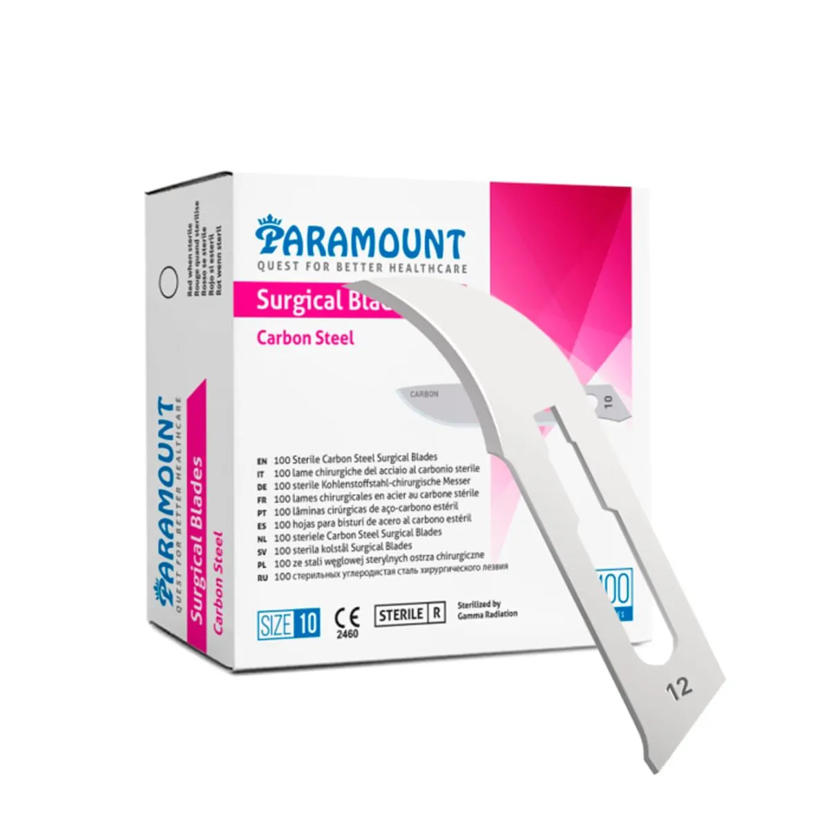 Lâmina de Bisturi Aço Carbono Caixa com 100 - Paramount - Lâmina de Bisturi N° 12 de Aço Carbono Cai