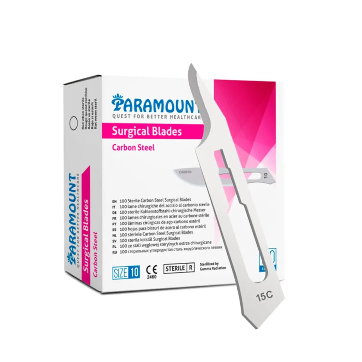 Lâmina de Bisturi Aço Carbono Caixa com 100 - Paramount - Lâmina de Bisturi N° 15C de Aço Carbono Ca